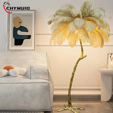 Modern Romantic Feather Floor Lamp Bedroom Bedside Vertical Light Nordic Home Decor Living Room Sofa Corner Standing Floor Lamp