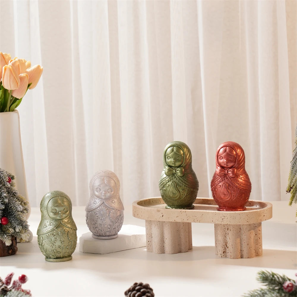 Concrete Plaster Russian Doll Silicone Mold Matryoshka Russian Doll Candle Mold Resin Soy Wax Home Decor Table Ornament