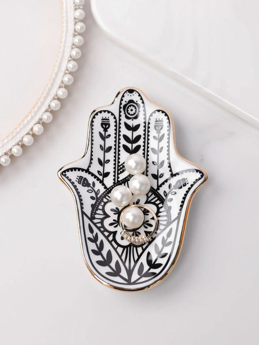 Ceramic hand ornament plate, small jewelry tray, decorative plate, Hamsa hand, craft decoration, European