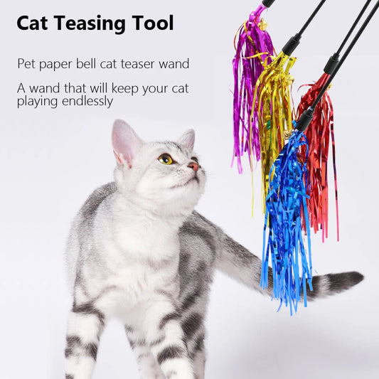 5Pcs Colorful Ribbon Cat Toy Wand Funny Kitten Rod Teaser Plastic Stick for Pet Cats Interactive Toys
