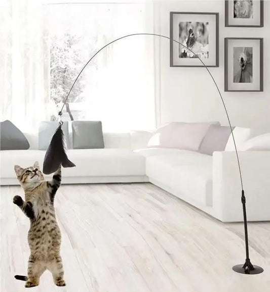 2025 Interactive Cat Toy with Feather Wand Strong Suction Cup Base Detachable Replaceable Parts for Endless Kitten Playtime Fun