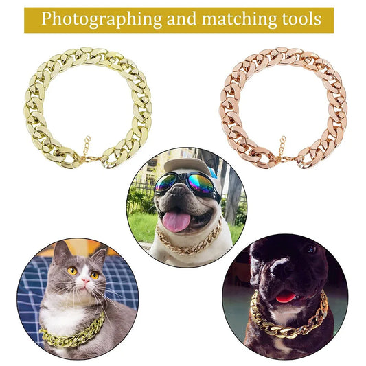 Pet Dog Cat Hip Hop Plating Plastic Collar French Bulldog Necklace Small Dog Cat Chain Collar Adjustable Puppy Bully Neck Strap