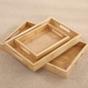 Tea Tray 1pcs Wooden Bamboo Tea Tray Tableware Holder Fruit Bread Dessert Tea Food Rectangle Tray with Handle
