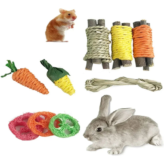 2025 Natural Wood Small Animal Chew Toys - Dental Care Set for Rabbits/Guinea Pigs/Hamsters, Fun Teeth Grinding Snacks