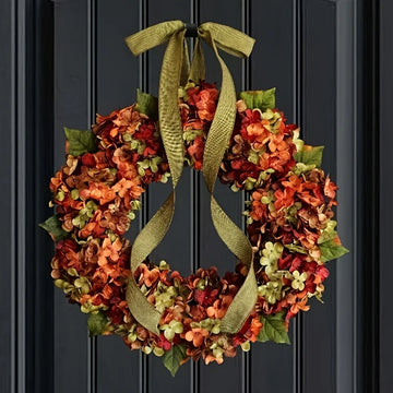 1pc Elegant Autumn Hanging Wreath with Hydrangea Flowers - Classic Style, Wall-Mounted,Ideal for Thanksgiving & Home Decor
