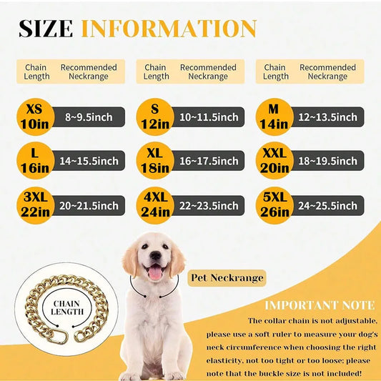 Dog Gold Chain Collar Thick Light Metal Cuban Chain Dog Collar Necklace with Secure Snap Buckle for Medium and Large Pit Bulls