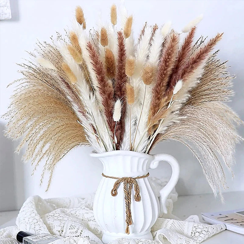 17.5inch 80pcs/set Natural Dried Flower Dried Pampas Grass for Birthday Wedding Party Farmhouse Living Room Decor Ornament Gift