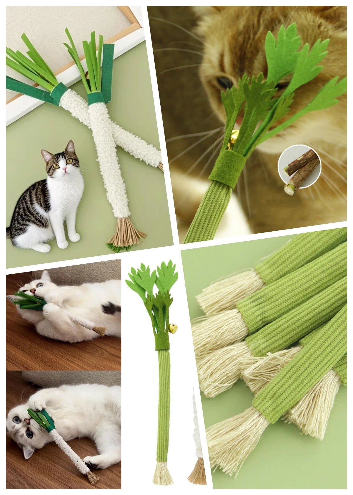 Hemp Rope Pet Chew Toys Natural Silver Vine Stick Simulated Scallion Shape Items Useful Cat Supplies Cat Stick Toy With Bell