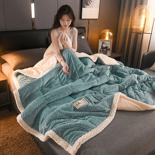 Thick Milk Velvet Warm Blanket for Winter King Size Fleece Sherpa Comforter Cozy Soft Plush Weighted Blanket for Bed Sofa Throws