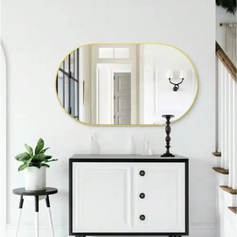 19.8 in. W x 36 in. H Modern Oval Gold Aluminum Alloy Framed Wall Mirror