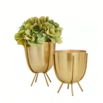 6 in., and 7 in. Small Gold Metal Small Planter with Removable Stand ,Flower Plant Pot for Indoor Outdoor Herb Snake Plants
