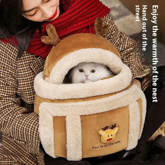 Winter Warm Cat Carrier Portable Pet Travel Bag Luxury Furry Lined Handbag Outdoor Car Seat Nest For Small Dogs Cats