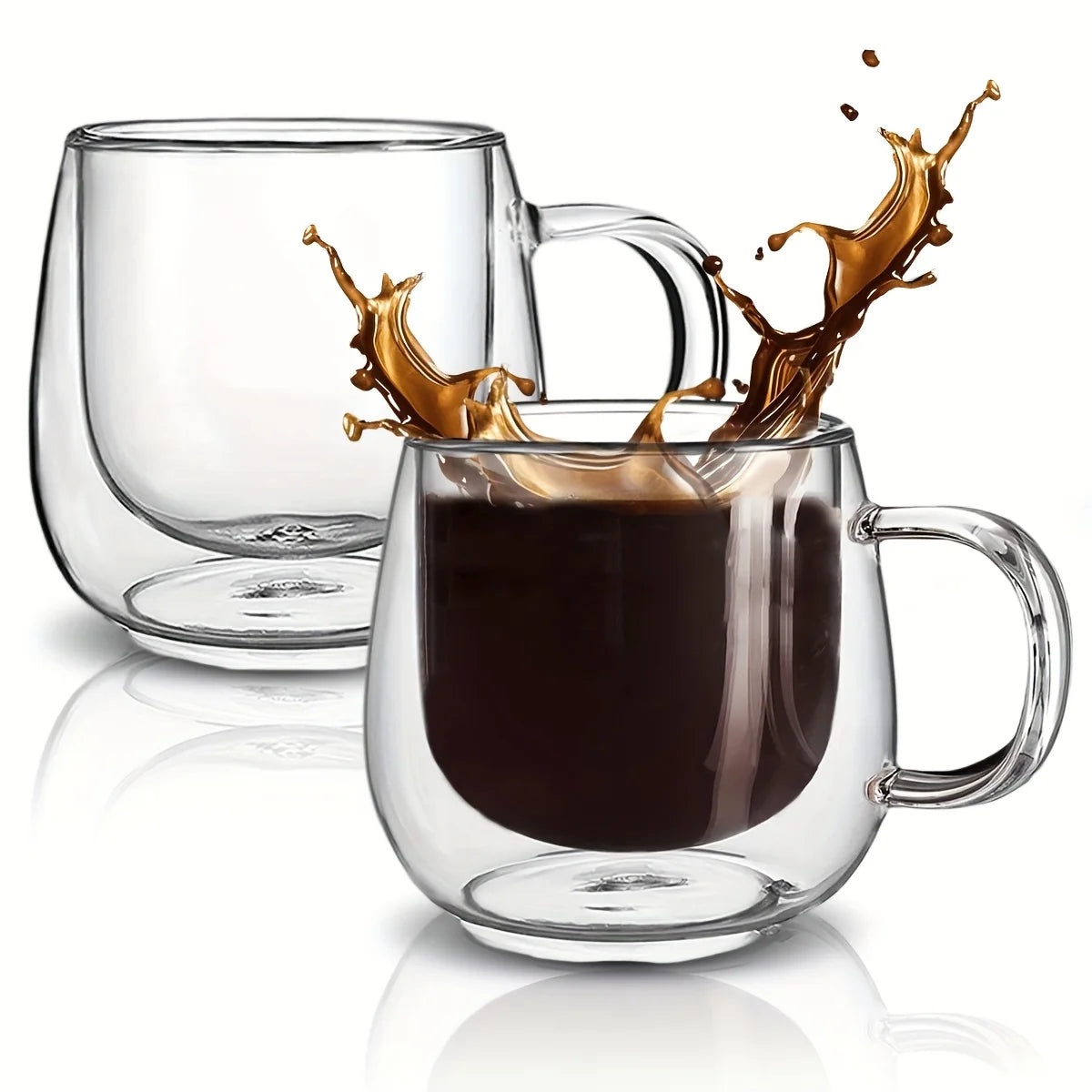 2 Pack Glass Coffee Mugs - Double Wall Insulated Mug Set with Handle, Tea Latte Cappuccino Cup for Latte, Macchiato, Americano