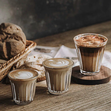 Leeseph Coffee Cup Clear Espresso Stripes Glass Cup Wide Mouth Mocha Hot Beverage Mug Drinking for Latte Cappuccino Tea Cafe