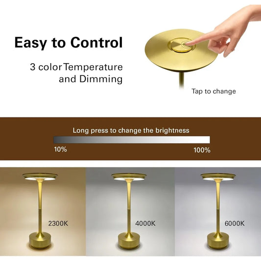Rechargeable LED Table Lamps with Portable Battery Operation, Stepless Dimming and Memory Function for Outdoor and Indoor Use