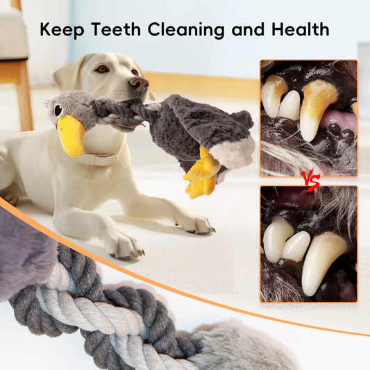 Plush Dog Toys for Big and Medium Breeds Dogs Squeaky Dog Toy with Durable Rope Chew Resistance Soft Fabric with Crinkle Paper
