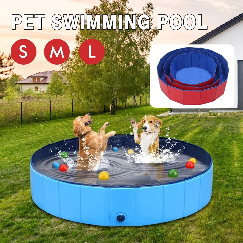 Foldable Pet Pool with Drain Valve, 160x30cm Large Dog Bath Tub Collapsible Non-Slip, Outdoor Swimming Pool for Dogs Cats