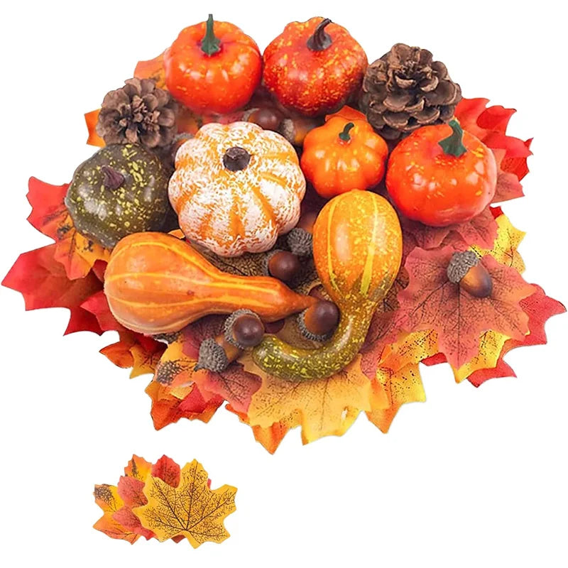 50pcs Halloween Artificial Pumpkins Gourds Set Pumpkins Pinecones Artificial Decor Maple Leaves Fall Wedding Tables Centerpieces