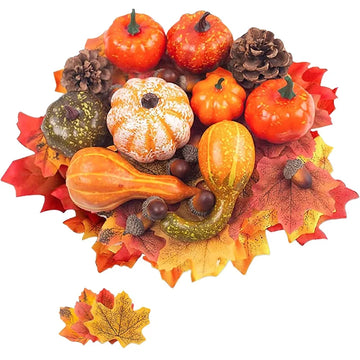 50pcs Halloween Artificial Pumpkins Gourds Set Pumpkins Pinecones Artificial Decor Maple Leaves Fall Wedding Tables Centerpieces