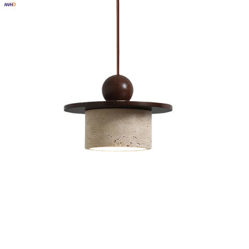 IWHD Wire Adjustable LED Pendant Light Fixture Chandelier Vintage Loft Wood Natural Yellow Cave Stone Ambient Hang Lamp Hanglamp