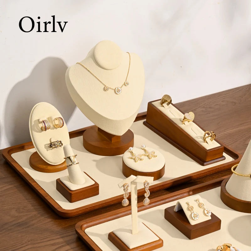 Oirlv Solid Wood Jewelry Tray Bracelet Ring Display Props Sets Jewelry Organizer Holder Necklace Display Stand Jewelry Plate