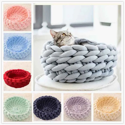 Handmade Knit Warm Soft Dog Cat Bed Mats Pet Kennel Detachable Small Dogs Cats Cave Basket Puppy Sleeping Bags Cozy Pets House 2