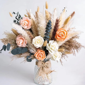 Dried Flower Bouquet | Pampas Grass Decor | Floral Arrangements for Home & Wedding | Boho, Rustic, and Modern Decorations (Witho