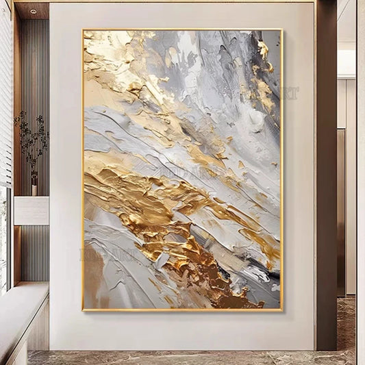 Large Size Contemporary Hand-painted Abstract Picture Golden Foil Oil Paintings On Canvas Bedroom Home Decoration Unframed