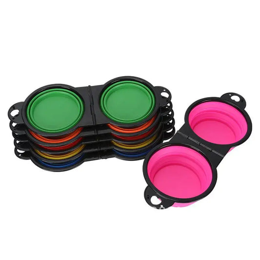 Pet Folding Bowl Dog Rice Bowl Portable One-piece Outgoing Folding Double Bowl Outdoor Dog Pet Supplies