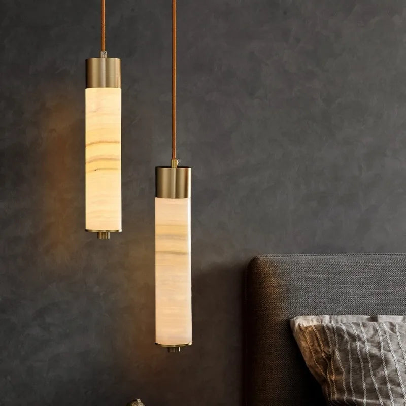 Modern Copper Light Luxury Pendant Lamp Marble Bedside Bedroom Hotel Dining Room Kitchen Stone Hallway Hanging Lighting Led
