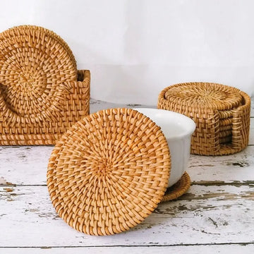 8-20cm Placemat Pad Coasters Handcrafted Table Mats rattan coaster Bowl Mats Padding Mat Insulation Pad Round Tea Placemats