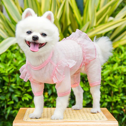 Four-legged Dog Clothing Elastic Pet Dog Clothes Puppy Vest Cat Breathable T Shirt Supplies Lace Mesh Cool Jumpsuit Wholesale