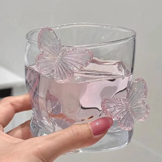 Butterfly Transparent Whiskey Twisted Glass Cup,High Beauty Water Cup Beer Glass Household Juice Glasses Cold Drink Glassware
