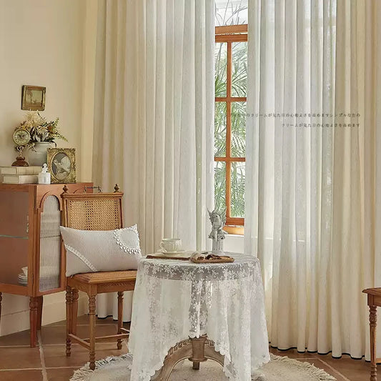 French Vintage Valance Linen Tulle New Cream Style Curtains for Living Dining Room Bedroom Decorate Customize Шторы Лен