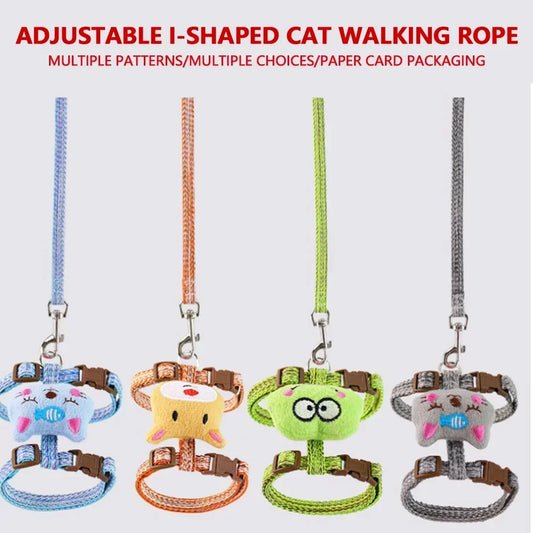 Cat Collar Pet Harness Adjustable Cute Cartoon Kitten Harness Cat Vest Harness with Pet Leash Walking Lead Leash for Cat Product