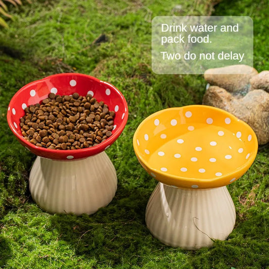 Creative Mushroom Bowl Dog Rice Cat Food  Water Food Bowl Ceramic High Foot Protection Neck Protection Anti Overturning Pet Bowl