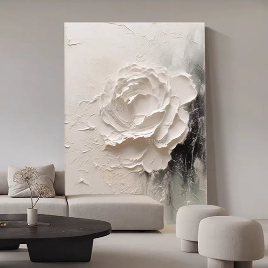 Beautiful Art Canvas Abstract Floral Wall, No Framed Artwork, Natural Plant Picture, White Thick Acrylic Flowers Oil Paintings