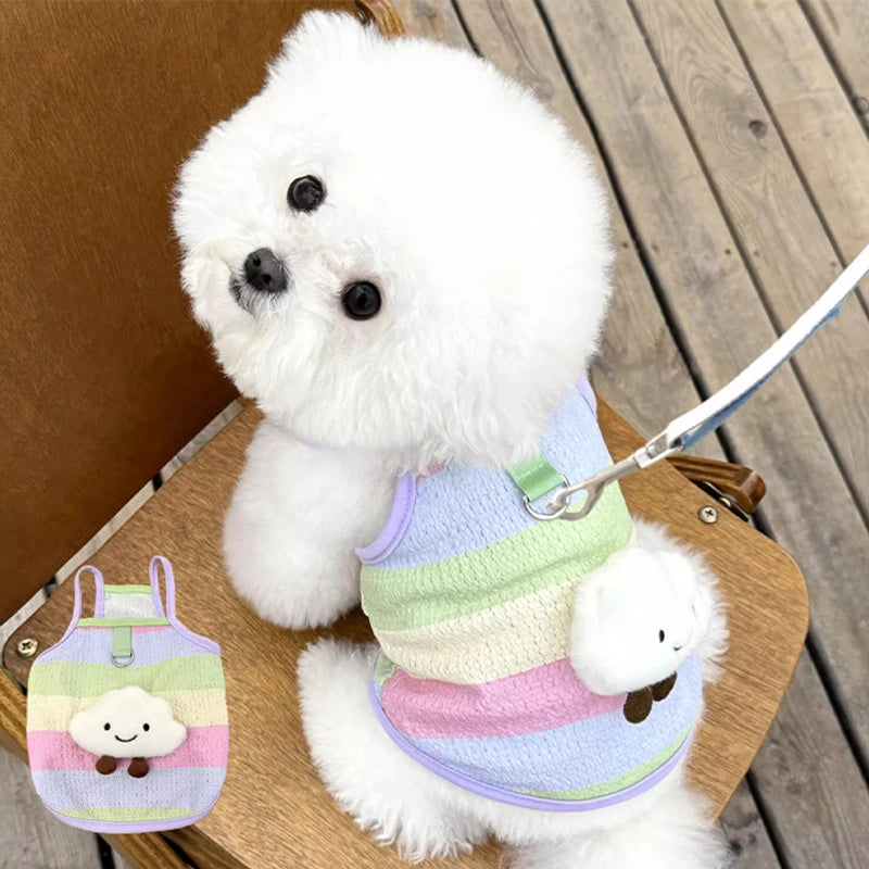 Suspenders Dog Vest Rainbow Striped Clouds Summer Dog Clothes Thin Cooling T Shirt Chihuahua Bichon Puppy Clothing Cat Vests