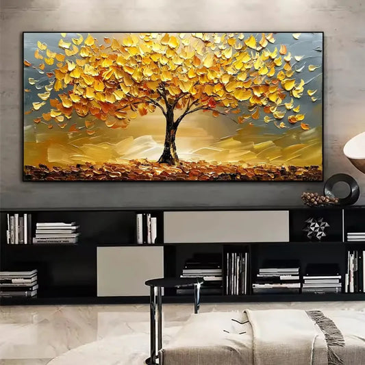 Abstract Golden Tree of Life Canvas Painting Modern Lucky Fortune Tree Large Size Golden Tree Posters and Prints Boho Home Decor