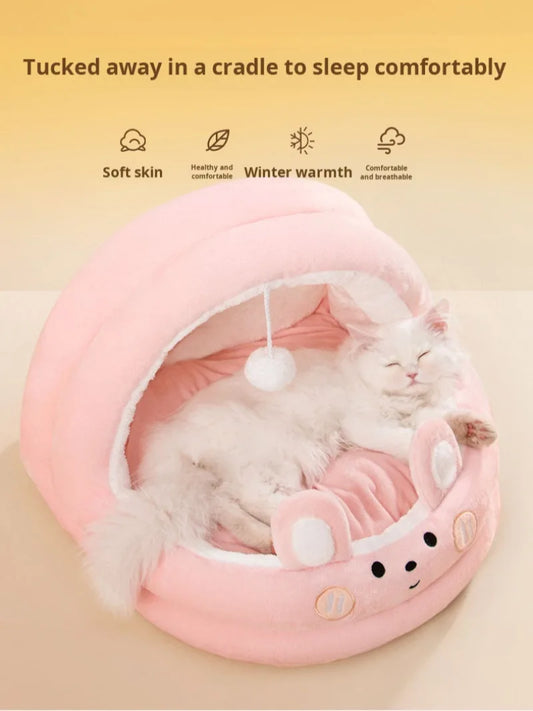 Cute cartoon pet mat dog mat four seasons mat semienclosed cat nest bed pet supplies bear mat