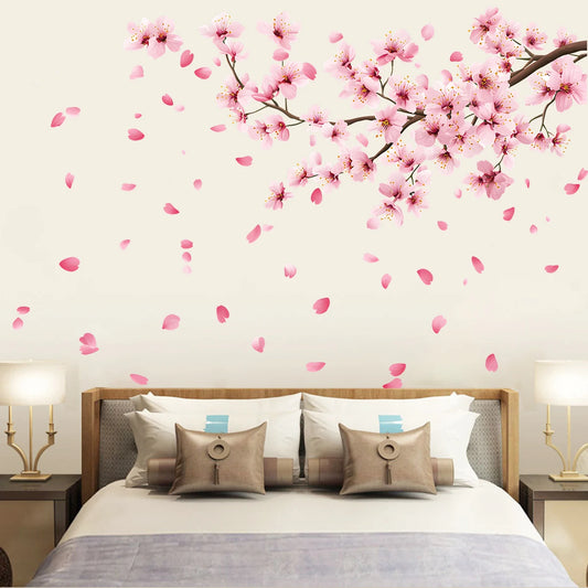 1PC New peach blossom falling branches wall decoration sticker, living room entrance TV wall decoration self-adhesive