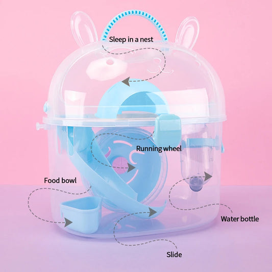 Hamster out of the cage, sturdy, bite resistant, convenient cage, transparent hand-held cage with water bottle and running wheel