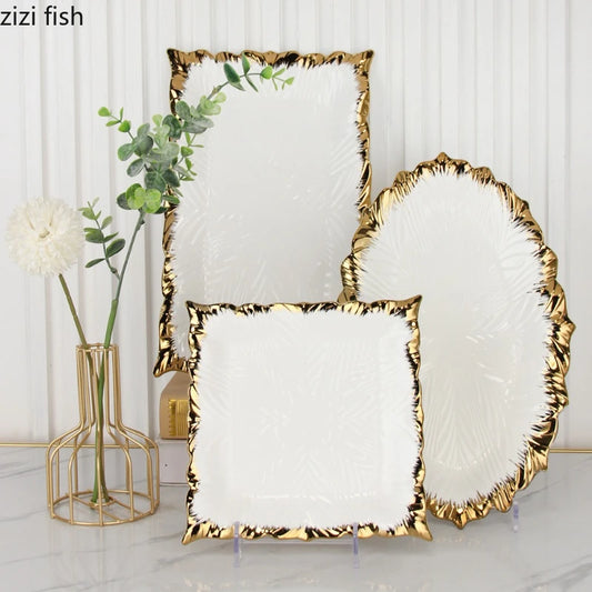 Golden Edged Ceramic Dining Plate Western Steak Plate Sushi Plates Dessert Bowl Sashimi Plates Fruit Dish Salad Bowl Soup Bowls