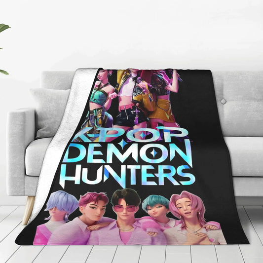 Huntrix & saja boys Flannel Blanket Kpop Demon Hunters Vintage Throw Blankets for Bed Sofa Couch 200x150cm Bedspreads,