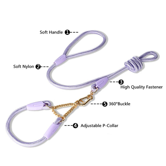Pet P-Chain Nylon Dog Collar Dog Leash Set Stainless Steel Chain Pull-resistant Decorative Explosion-proof Walking