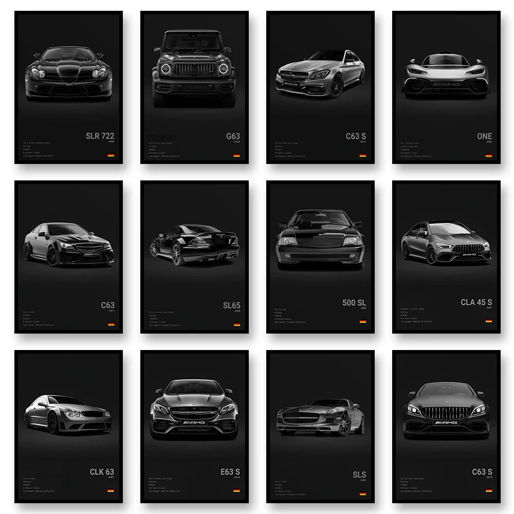 3-A Famous Cars SLR 722 G63 Canvas Wall Art Print Poster A45 S C63 Decorative Mural Modern Home Decor Birthday Gift Unframed