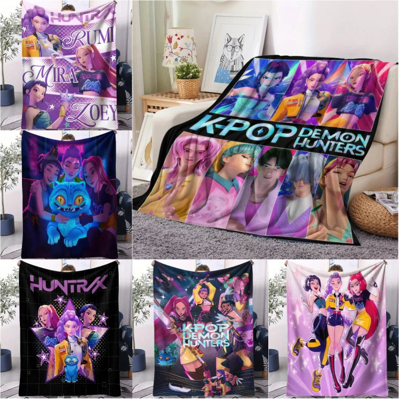 K-Pop Demon Hunters Blanket Hot Rumi Mira Zoey Printed Multifunctional Flannel Throw Fan Gifts for Home Leisure Camping Travel