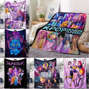 K-Pop Demon Hunters Blanket Hot Rumi Mira Zoey Printed Multifunctional Flannel Throw Fan Gifts for Home Leisure Camping Travel
