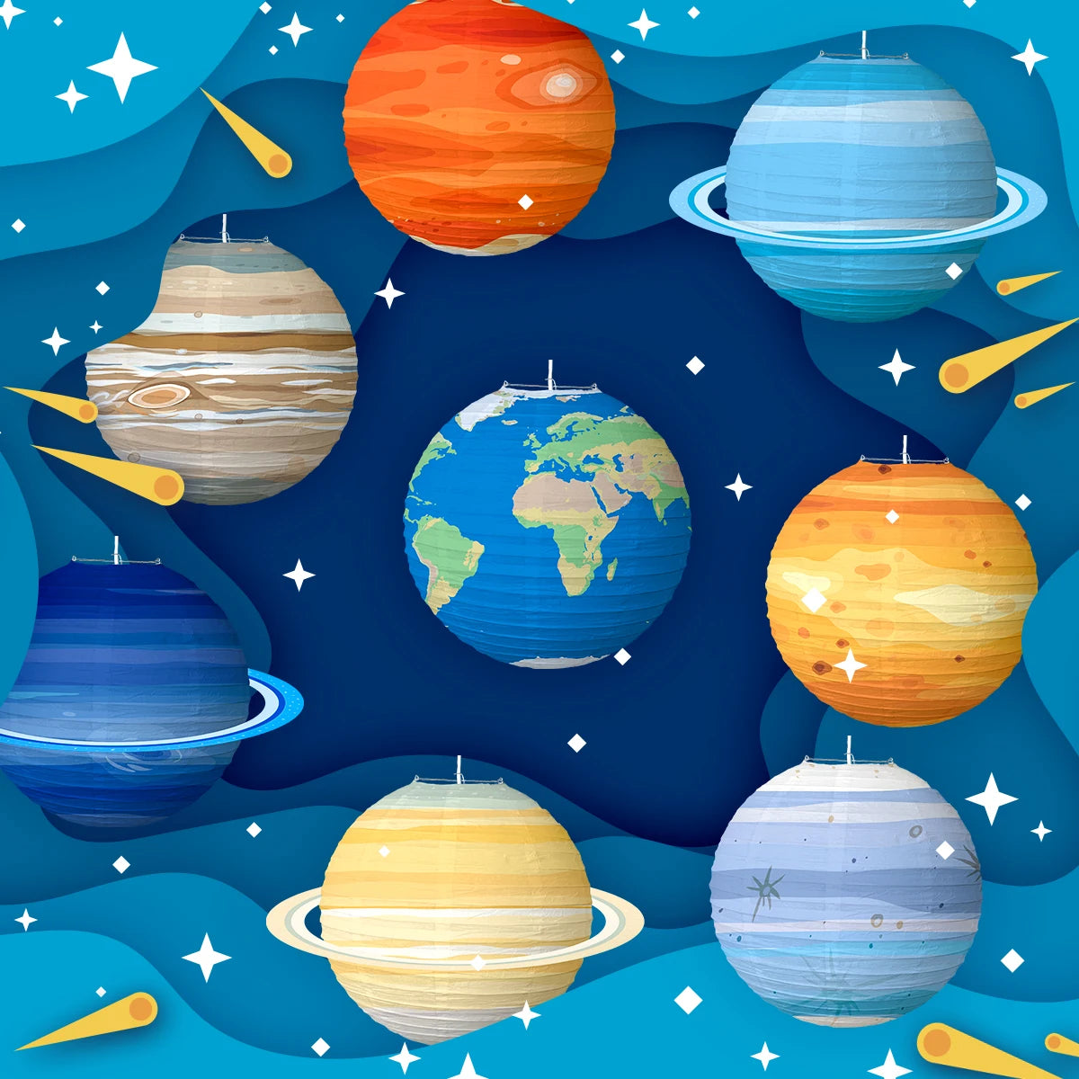 Eight Planets Foldable Starry Paper Lanterns Outer Space Planet Theme Happy Birthday Party Decor Kids Boy Planet Paper Lantern