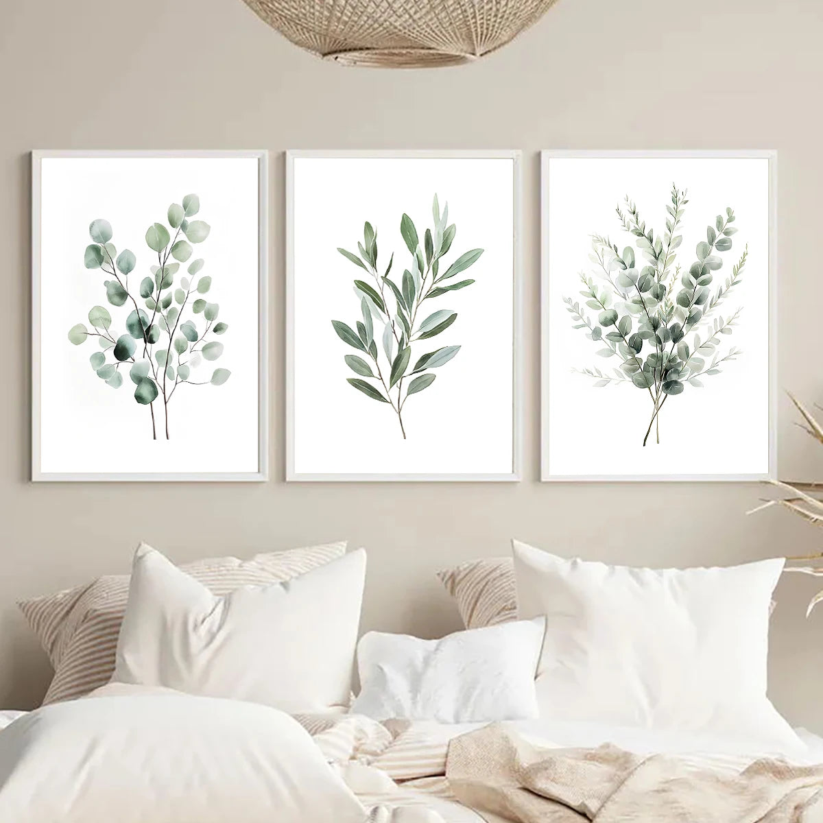 Set of 3 Sage Green Botanical Wall Art Prints – Modern Minimalist Nature Décor | Elmore Lewis